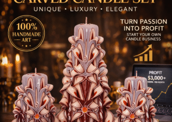 Handmade Carved Candle Set, Unique Gift Idea, Decorative Home Decor Candles, Luxury Hand Carved Design