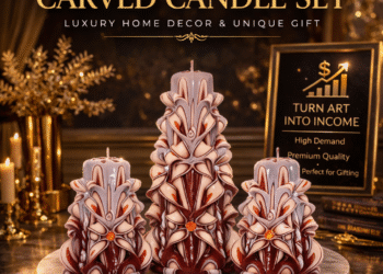 Handmade Carved Candle Set, Unique Gift Idea, Decorative Home Decor Candles, Luxury Hand Carved Design