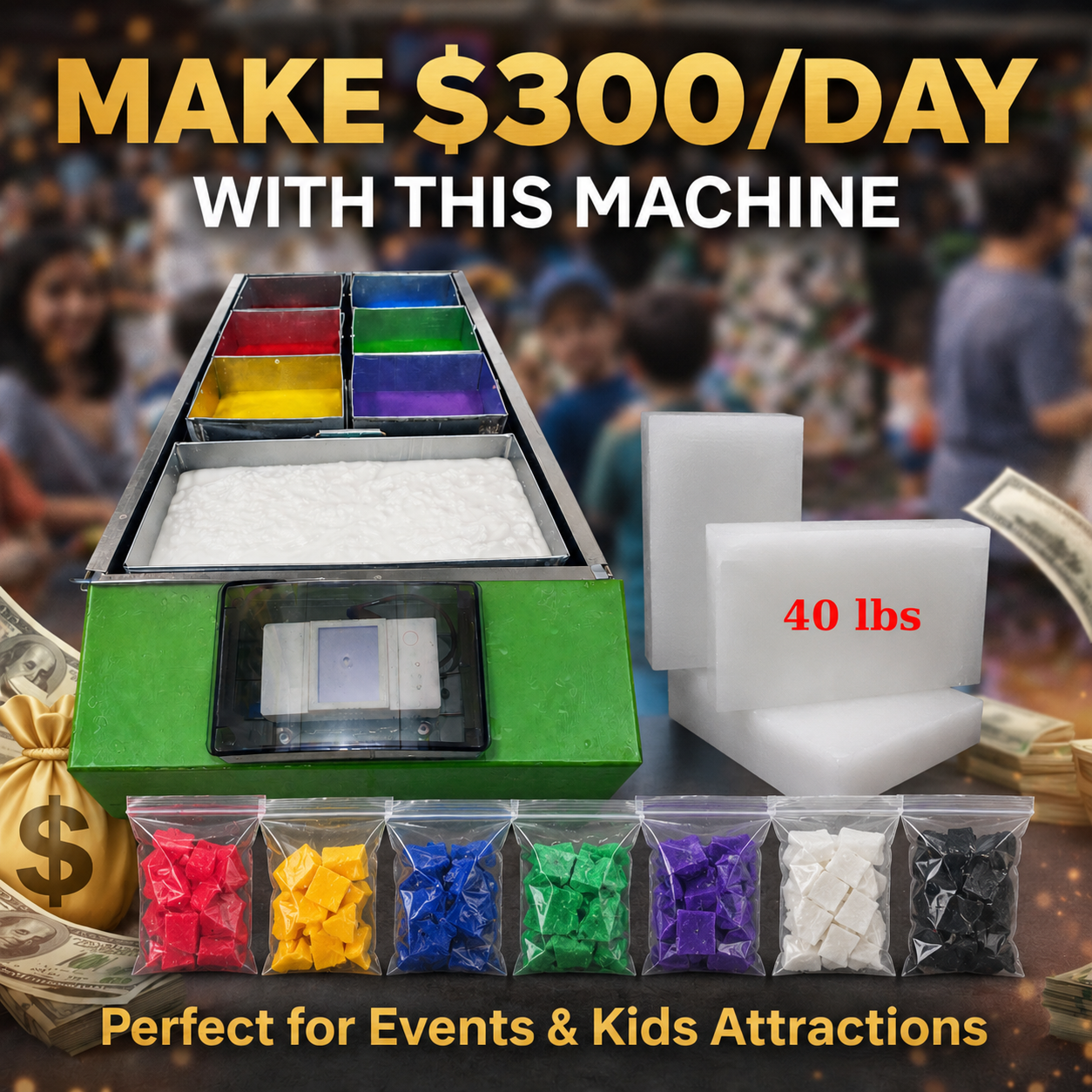 Wax Hands Machine with 40 lbs Paraffin and 7 Color Blocks for Events and Party Business