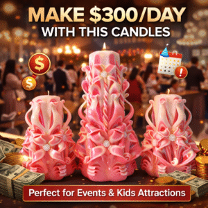 Pink carved candles for events and kids attractions, handmade candles for profitable candle business and income idea