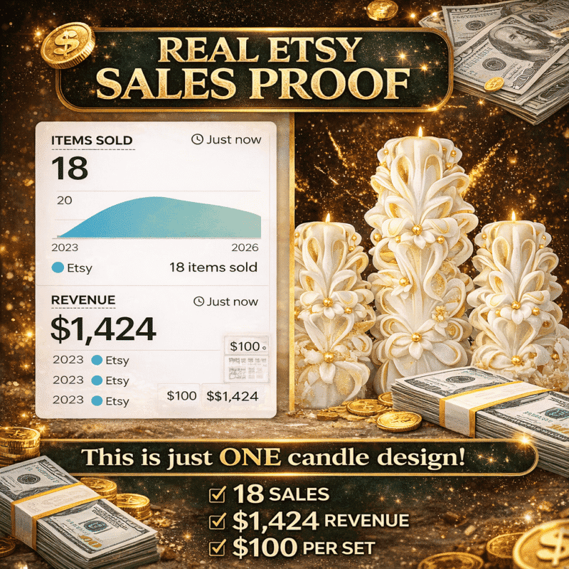 carved candle business etsy sales proof handmade candles income example