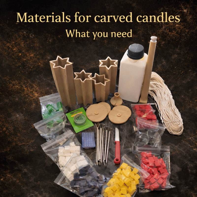Materials for carved candles kit with molds tools wax colors and wick for candle making