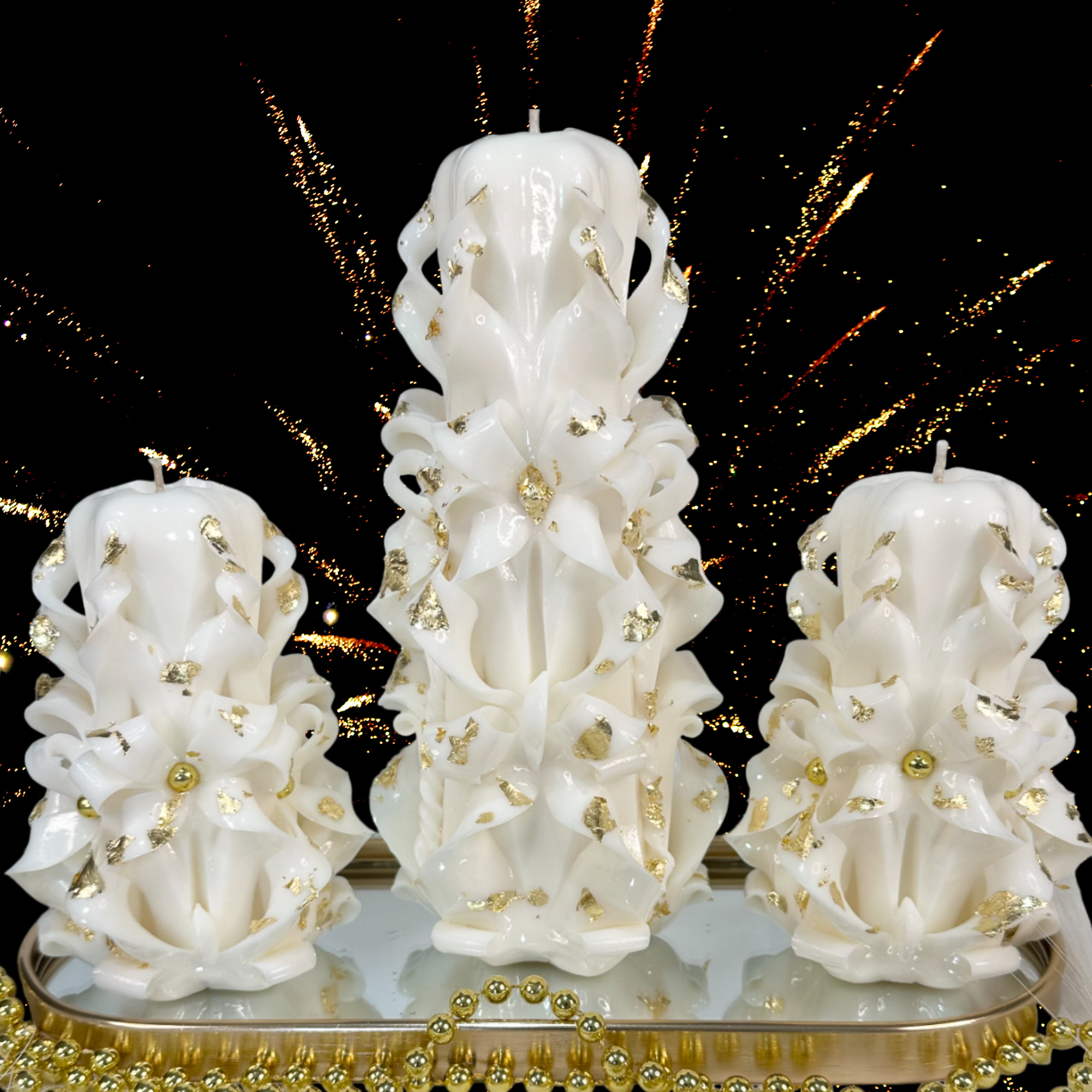 Carved Candles Christmas Gift Handmade Colorful Art Design White Gold New