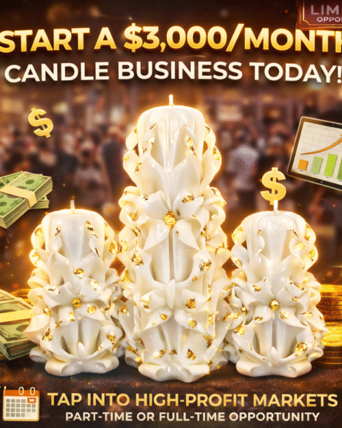 carved candles business idea white luxury candles gold flakes profitable candle making business $3000 month income concept