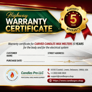 5 year warranty certificate for candle making machine and wax melter equipment candles pro