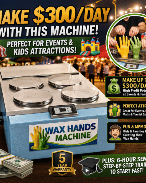 Wax Hands Machine festival business profit example $300 per day with 7 bucket system and customers