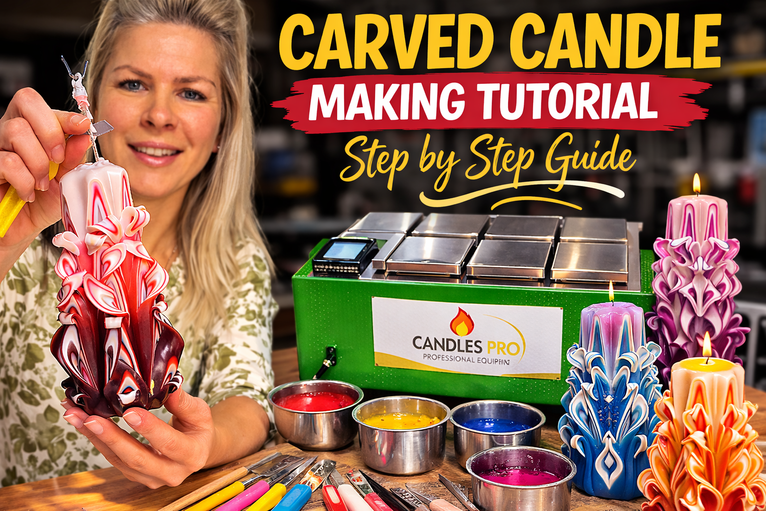 Carved candle making tutorial step by step with professional wax dipping machine