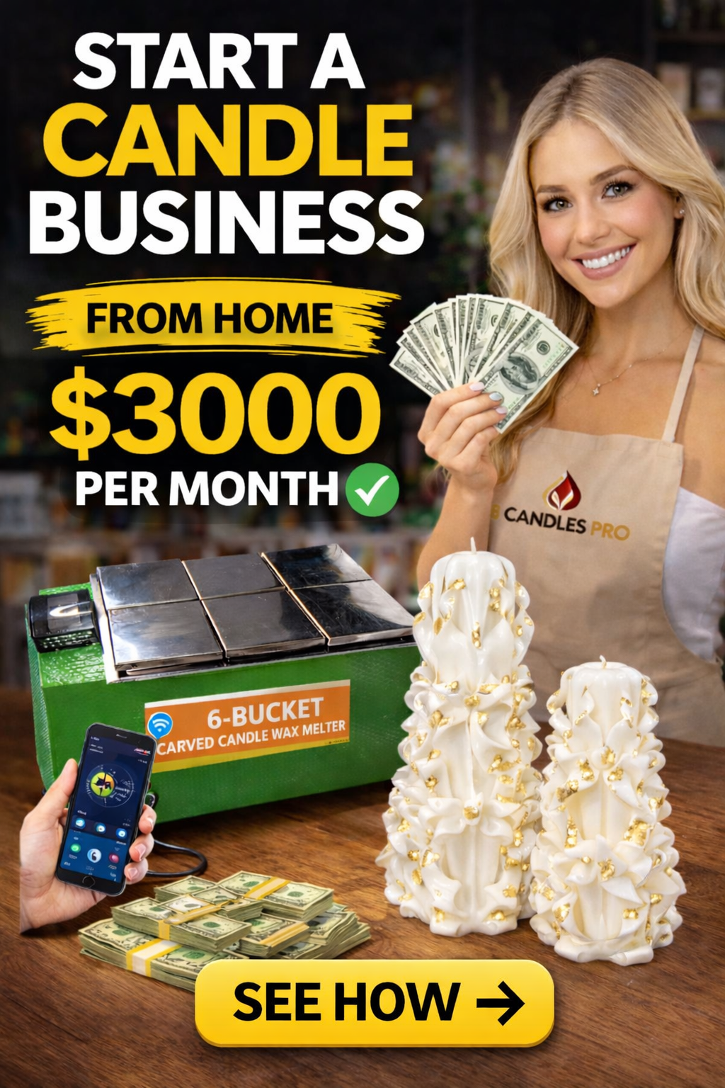 carved candle business from home earning money with handmade candles and wax melter machine