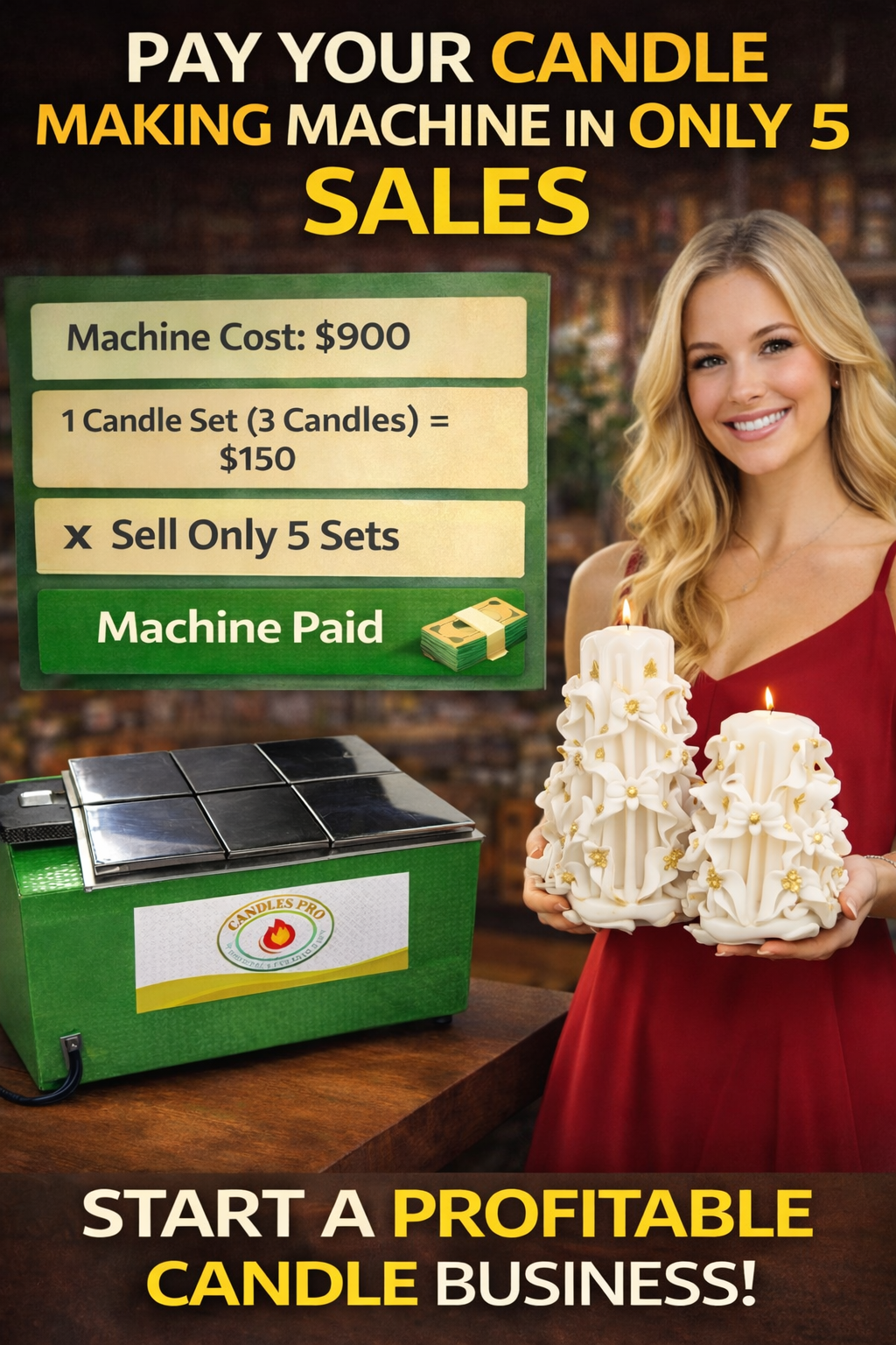candle business strategy earn money selling carved candles with wax melter machine and starter setup